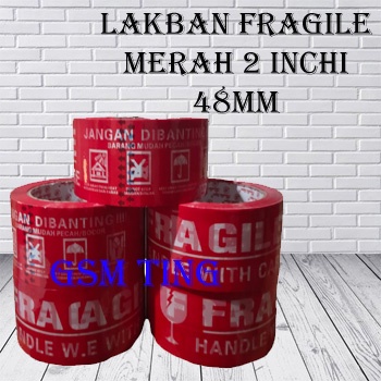 

Lakban Fragile Merah 48mm x 90 Yard Polos
