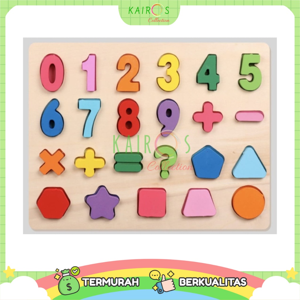 Puzzle Chunky Landscape Mainan Kayu Anak Mengenal Huruf Angka Bentuk