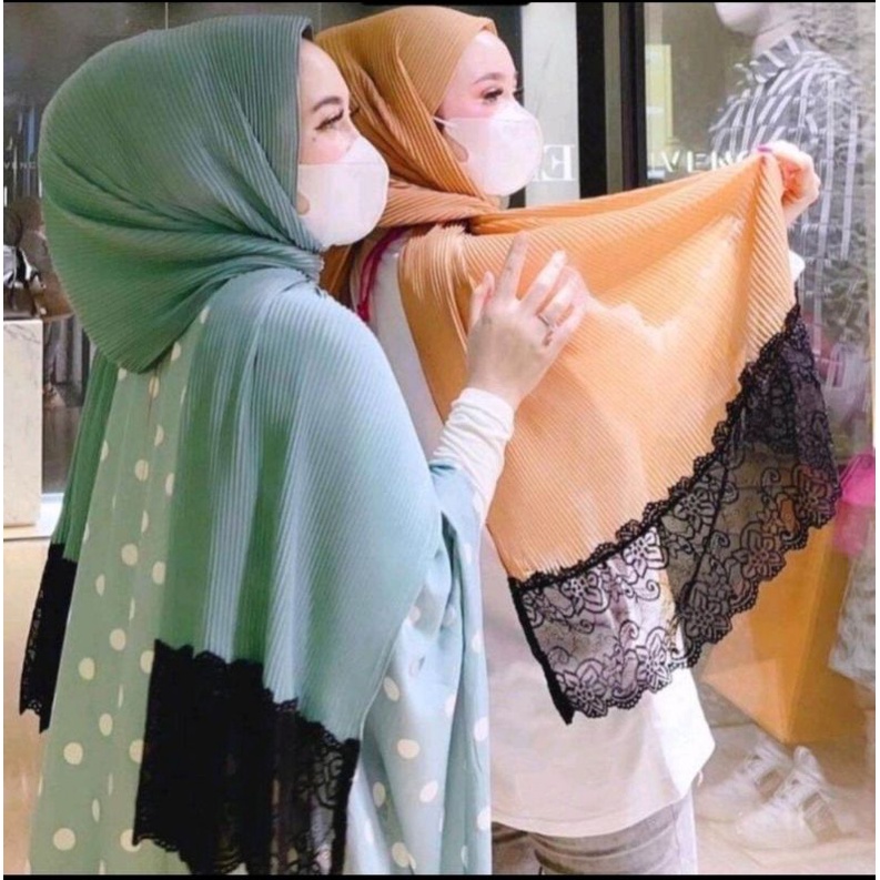 (Bisa cod) Pasmina  Plisket Prisket Renda Brokat brukat Impor/ Pasmina prisket  renda/model