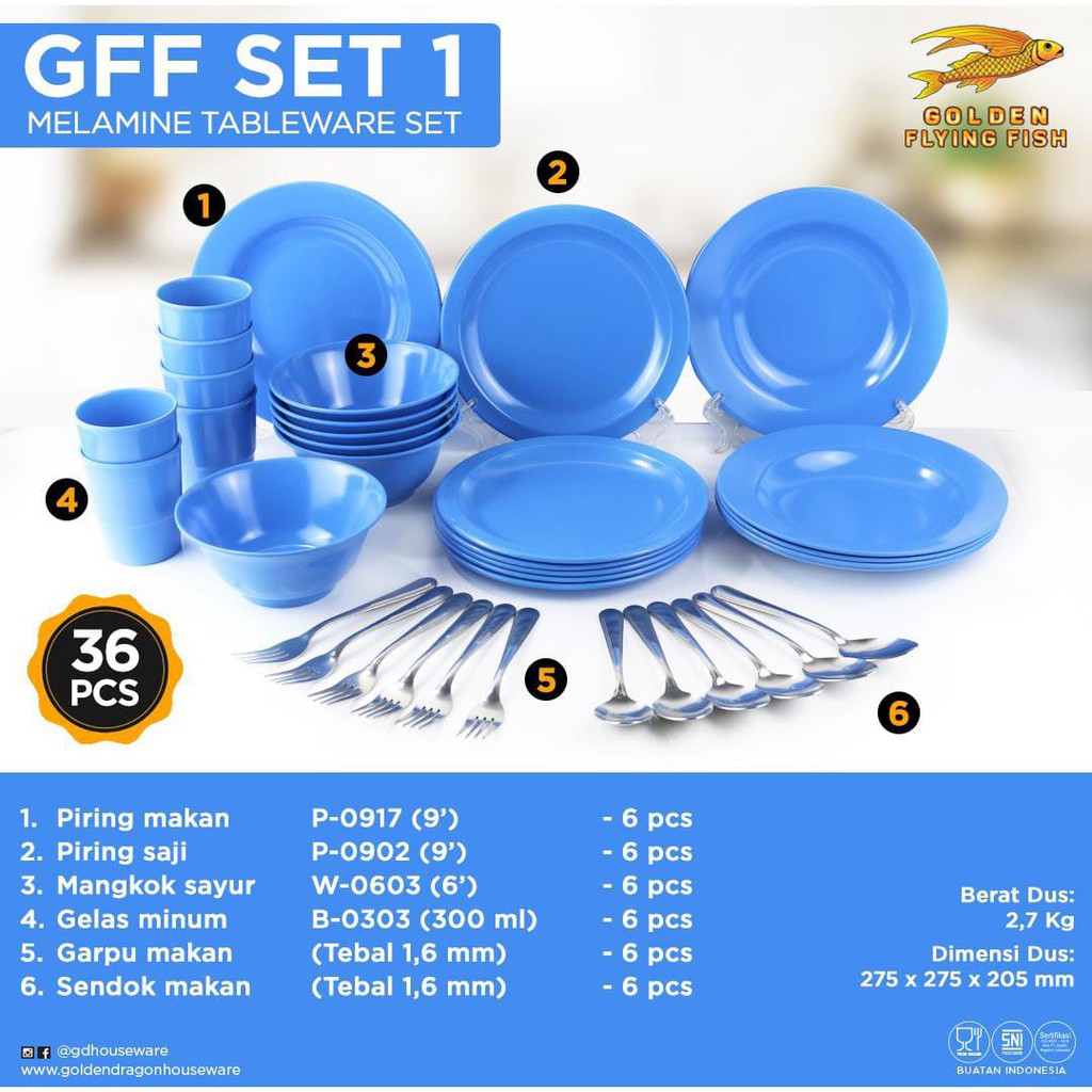 Peralatan Makan Dinner Set 16 pcs Piring Mangkok Gelas (AS) Semi Melamine GENEVA