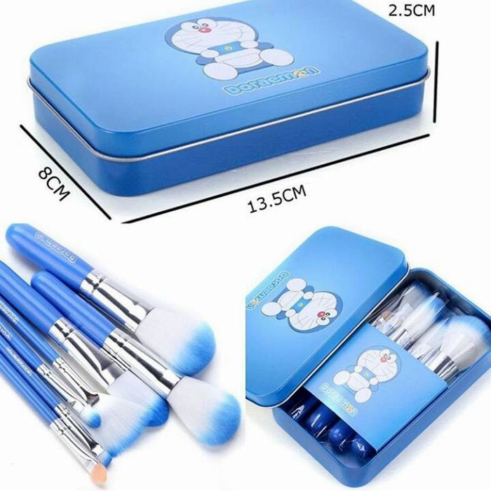 Kuas Doraemon Kaleng isi 7 - Brush Make Up Set Kecantikan Contour