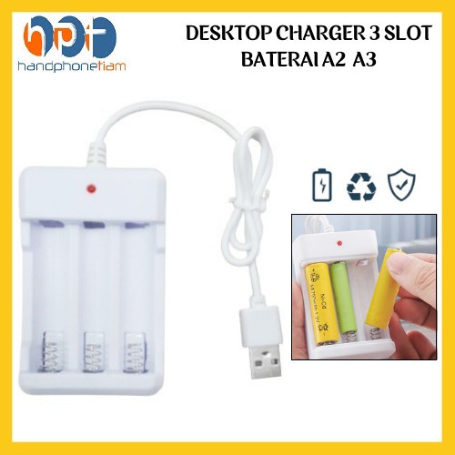 Charger Baterai USB Plug 3 slot for AA/AAA / Charger Baterai A2/A3 Senter Ergenizer / Cas Casan Carg