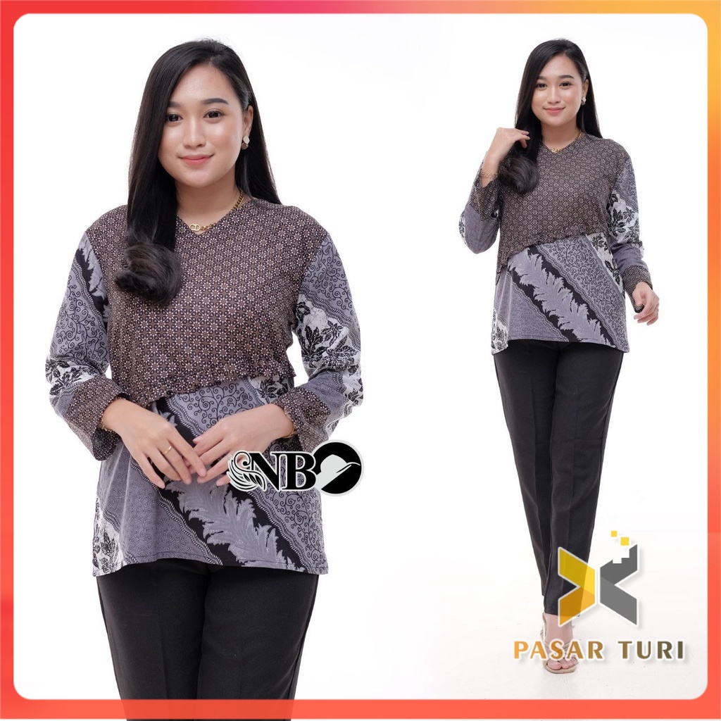 tey-17 Batik wanita ASJ SA HRB026 Kenongo Kemeja Tosca Pendek Blouse Batik