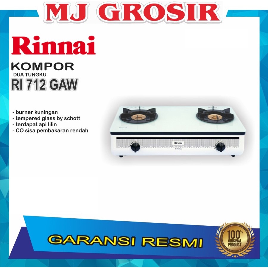 PROMO KOMPOR 2 TUNGKU RINNAI RI 712 GAW TEMPERED GLASS