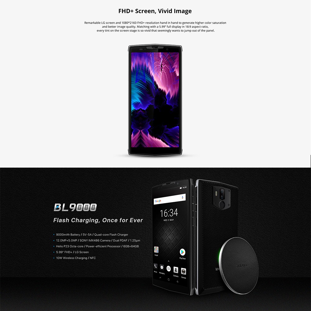Doogee bl9000 Smartphone Android 5.990mah Layar Sentuh 6 + 64GB