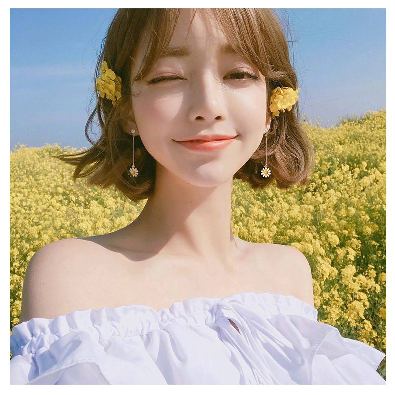 (YUZHU) Bayar Di Tempat Korea Simple Daisy Sun Flower Pendant Earrings anting