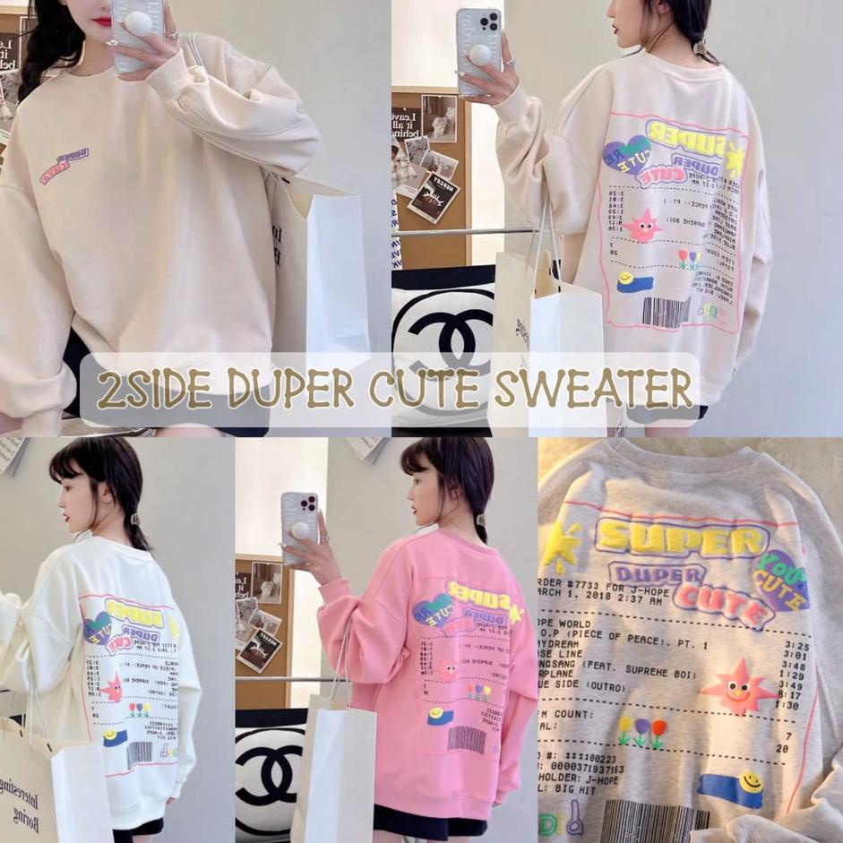 오빠 DUPER CUTE 2SIDE SWEATER CREWNECK BAHAN FLEECE