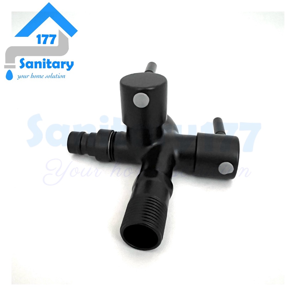 Kran Cabang Stainless 304 Hitam Minimalis 20BL-Keran Air Shower Black double 2 DOBEL two way selang mesin cuci stenlis  faucet /G24