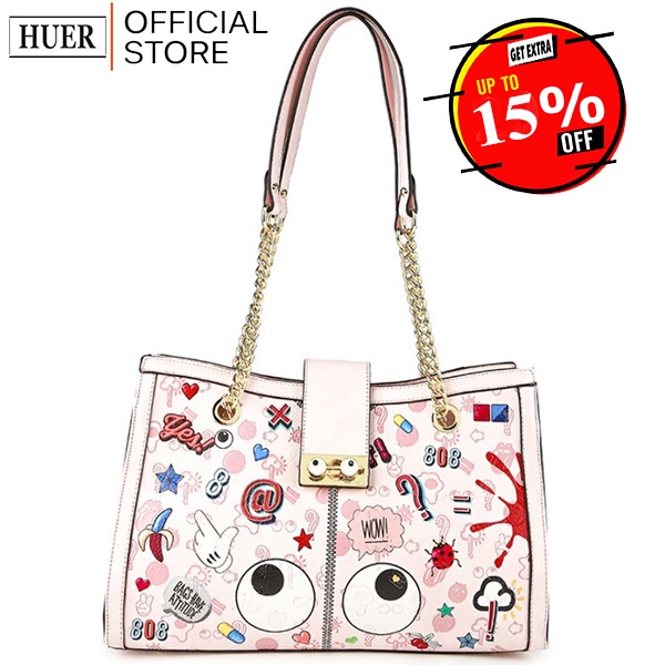 HUER ~ Lanchy Eye Theme Embossed Printed Shoulder Bag 9454-220Pink