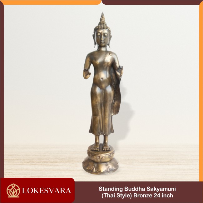 Rupang Patung Arca Standing Buddha Shakyamuni Bronze Perunggu 24inch