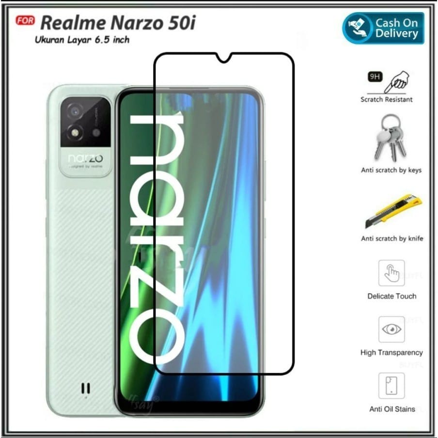 PAKET 2in1 Tempered Glass REALME NARZO 50A 50I Anti Gores Kaca Full Layar