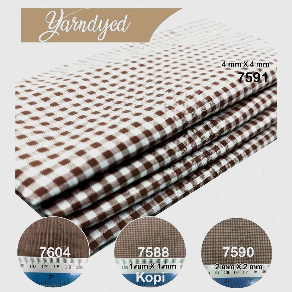 Bahan Kain Katun gingham Tenun Yarndyed Kotak salur Basic 1 roll = 50 yard