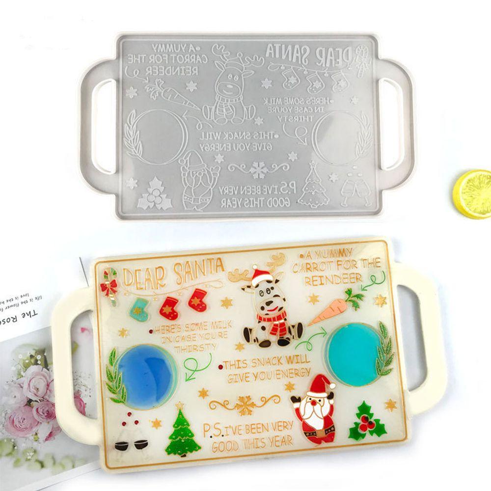 R-flower Christmas Tray Cetakan Resin Dengan Pegangan Penyimpanan Tea Cup Tray Mold