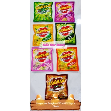 

[Per Bungkus] Nano Nano rasa mix semua rasa per sachet Permen Manisan Buah isi 5 butir Halal MUI