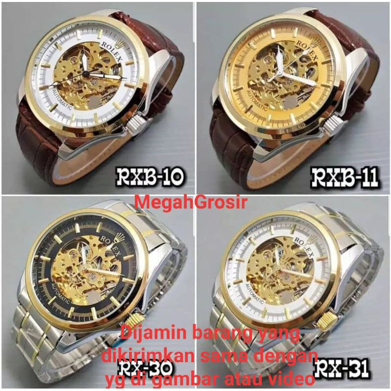 Jam Tangan Pria Rolex Automatic Transparan kulit Rantai Jam Otomatis Jam Rolex Cowok Jam Rolek