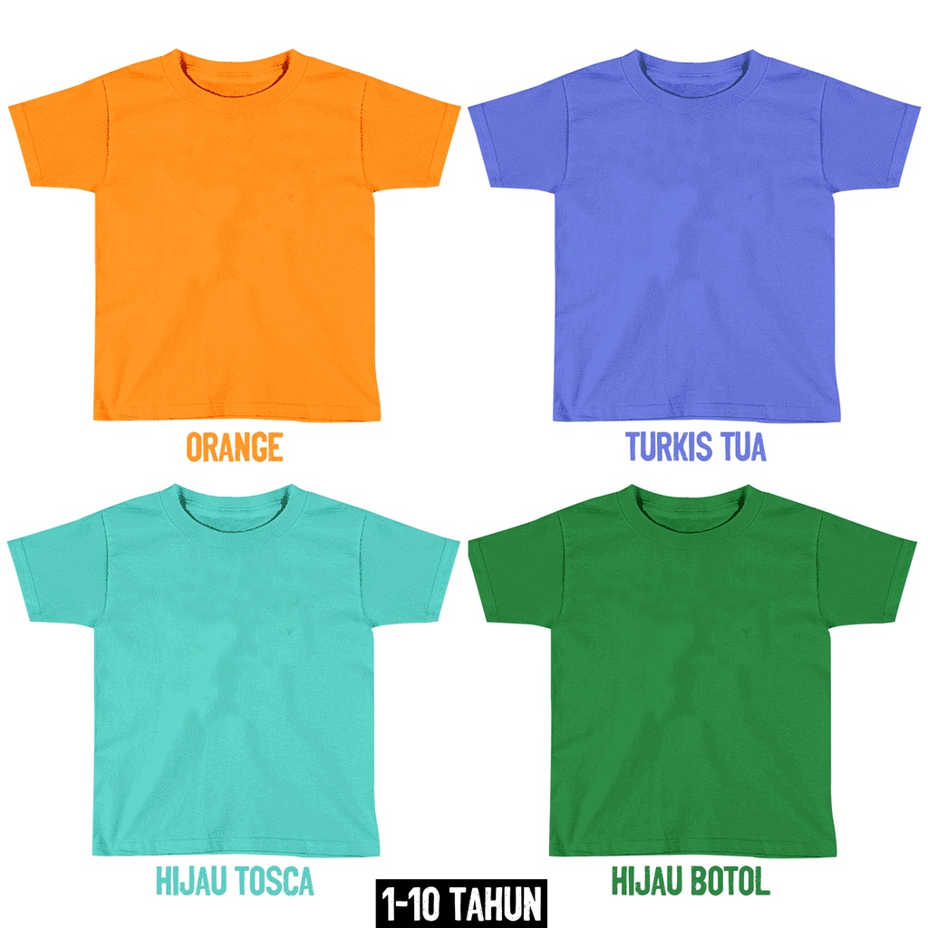 Kaos ANAK Polos 1-10 Tahun Bandung Cotton Combed 30s Lengan Pendek Nyaman Adem Polosan KAOS POLOS SENJA