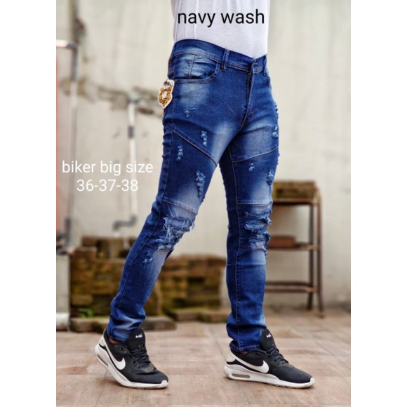 Jeans Bikers Sobek Ripped Ukuran 36-38 Bigsize Jumbo