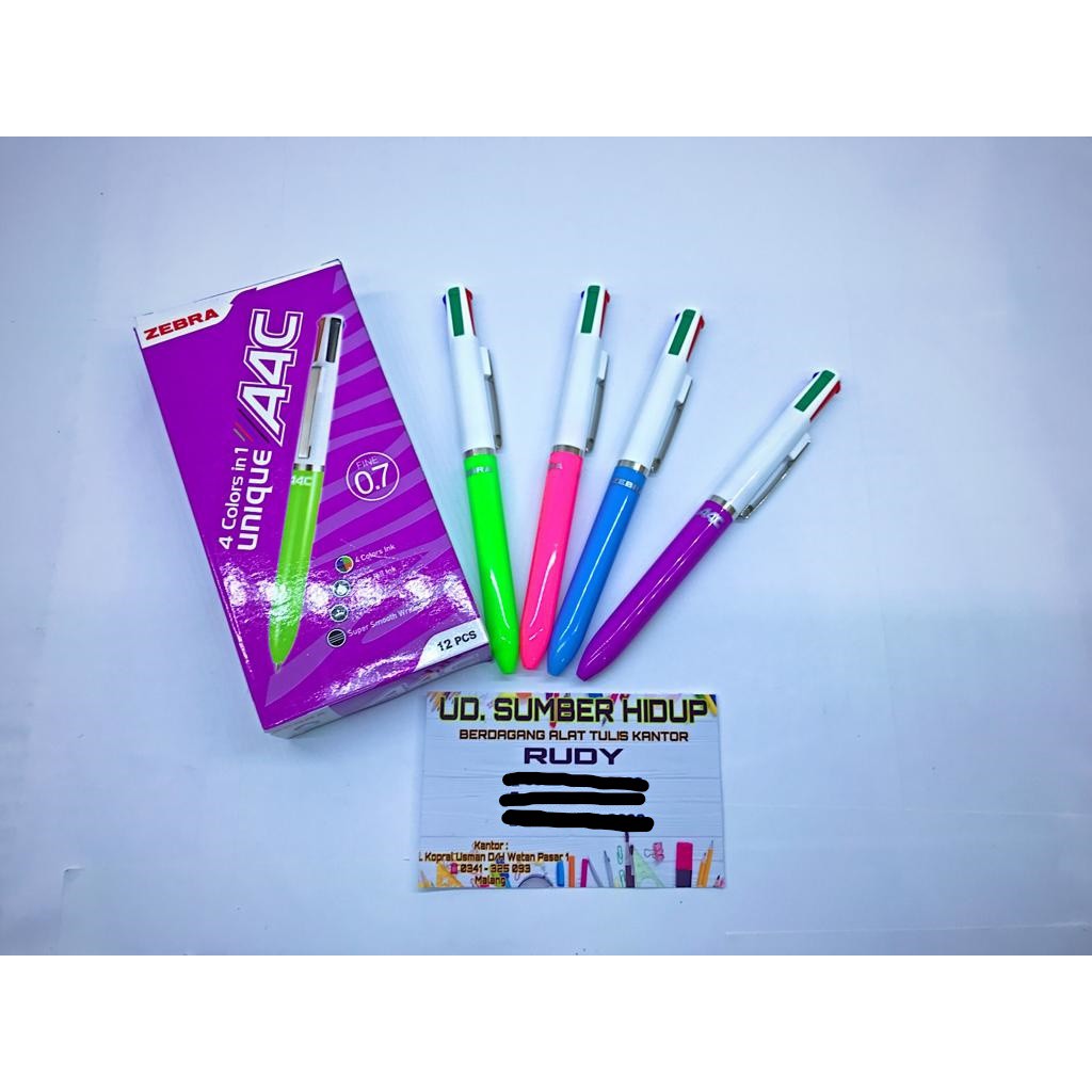 

Pulpen ZEBRA 4 Colours In, 0.7mm, Harga persatuan 1 pcs