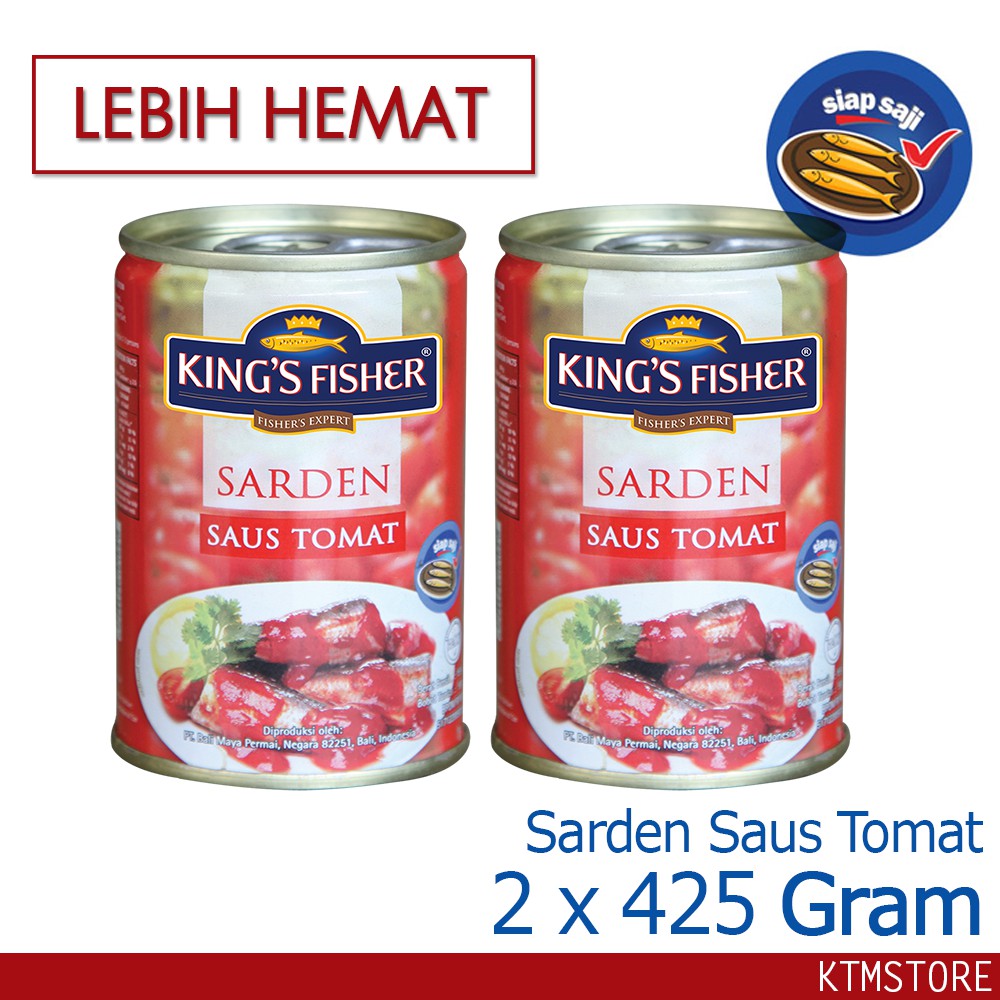 

KtmStore King's Fisher Paket 2 pcs Sarden saus tomat 425g Makanan Kaleng kings fisher