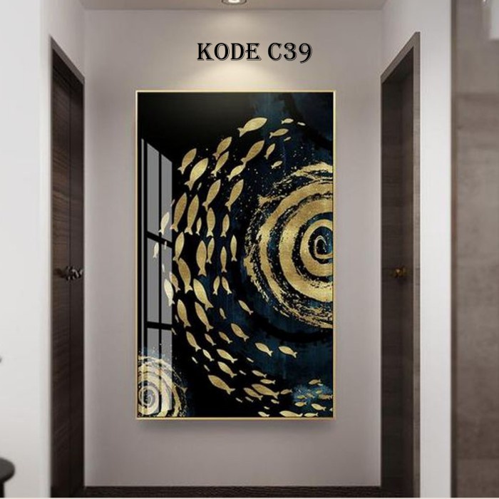 LUKISAN IKAN KOI | ABSTRAK MINIMALIS GOLD | LUKISAN KANVAS | 130*75