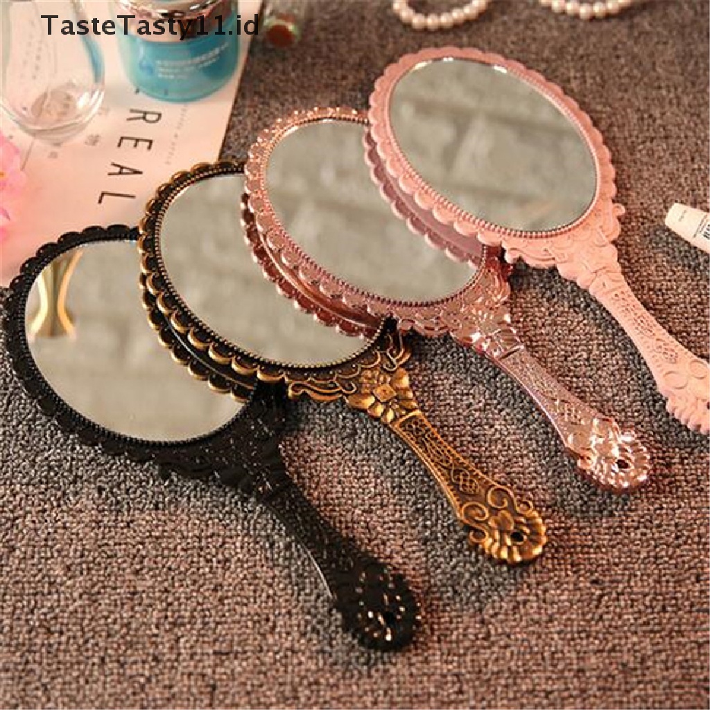 (Tastetasty) Cermin Genggam Motif Ukir Gaya Vintage Untuk Makeup / Kosmetik Salon / Spa