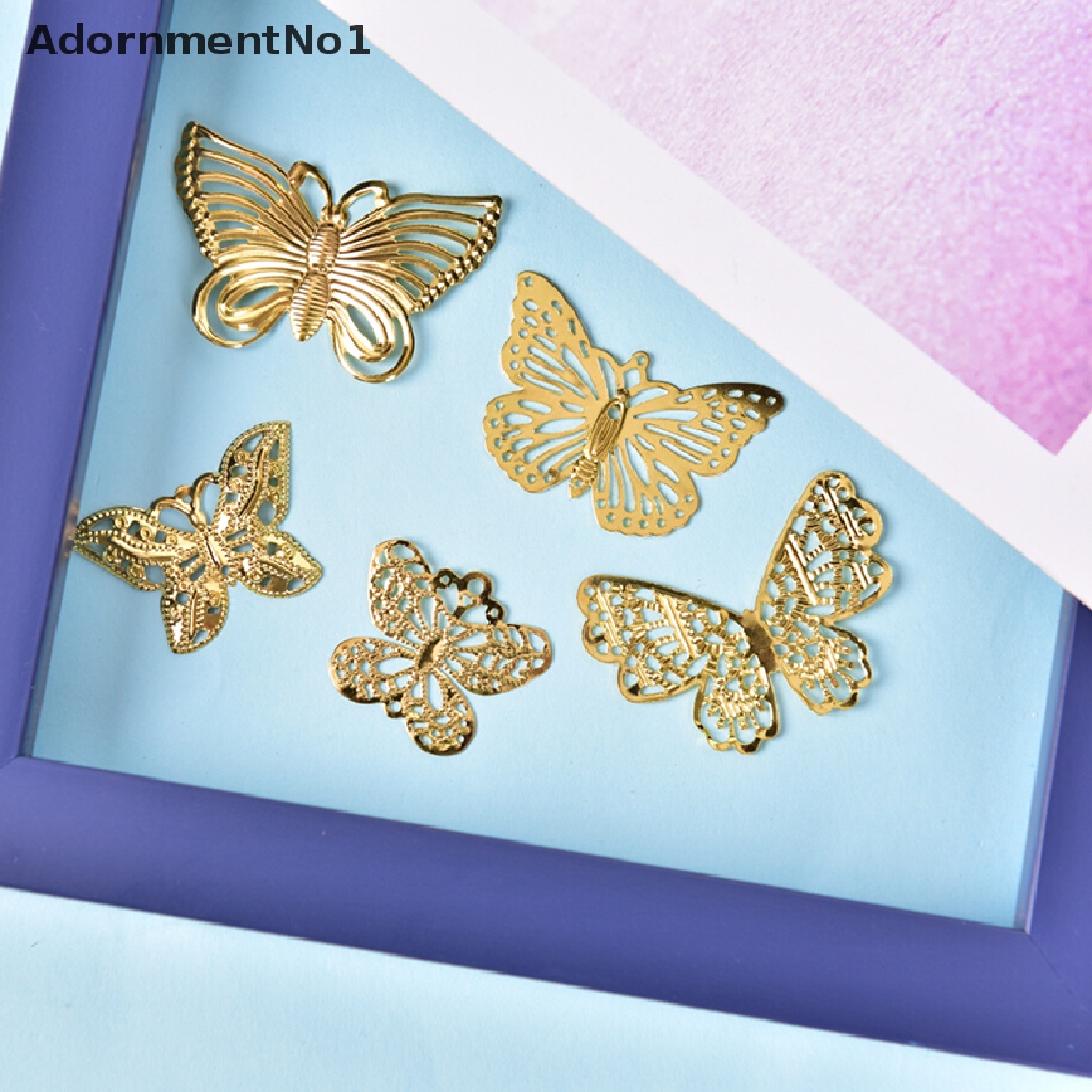 [AdornmentNo1] 50Pcs/Set Gold Metal Filigree Hollow Butterfly Charms Craft DIY Jewelry Making [new]