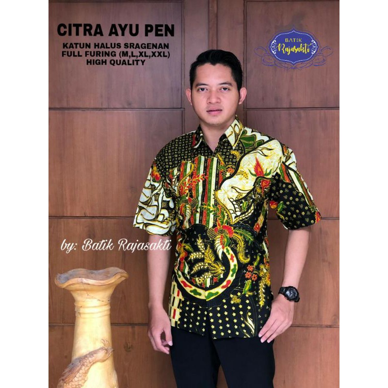 Hem Batik Lengan Pendek Pria Batik Pria Hitam Lengan Pendek CITRA AYU PEN
