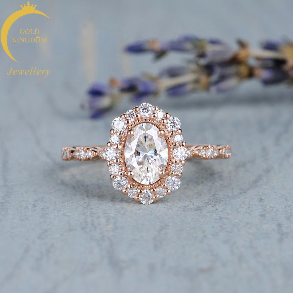 Goldkingdom Perhiasan Fashion 24K Bangkok Aksesoris Ready Stock Mosant Oval Microinlaid Zircon Engagement Ring Dengan Rose Gold Full Berlian Untuk Wanita