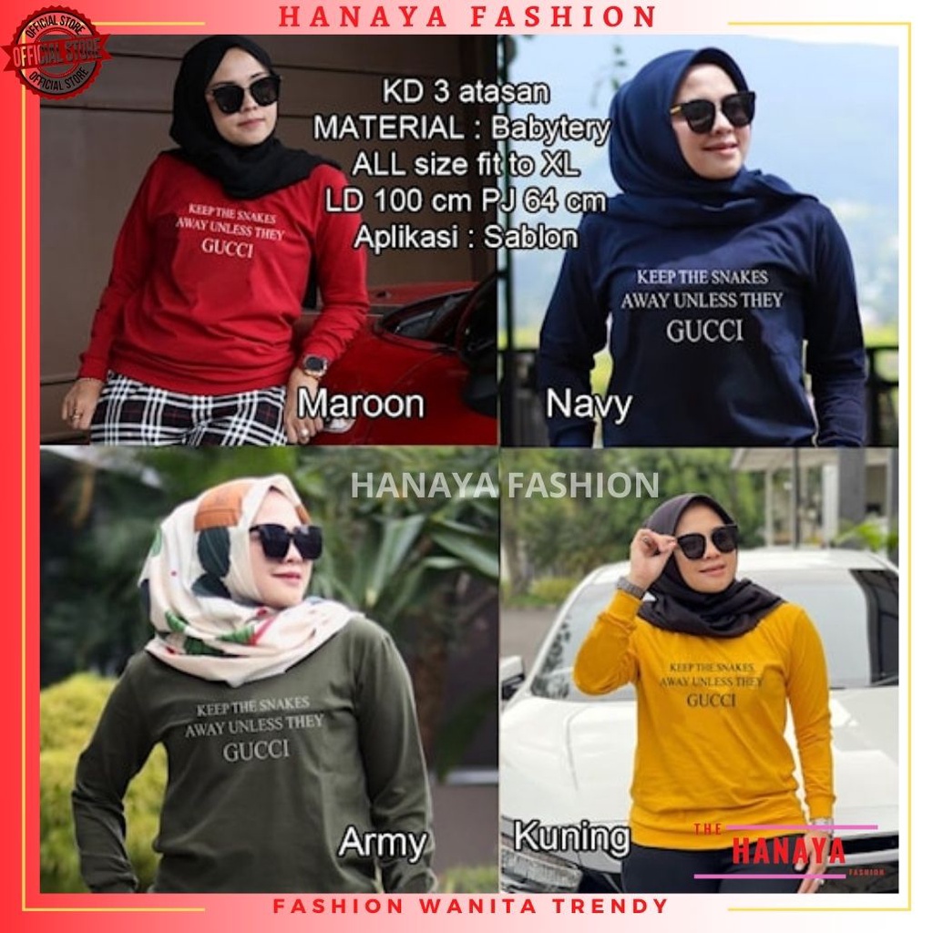 BAJU KAOS WANITA LENGAN PANJANG KEKINIAN PRODUK TERBARU MODEL GUCCI | ATASAN CEWEK SANTAI TANGAN PAN