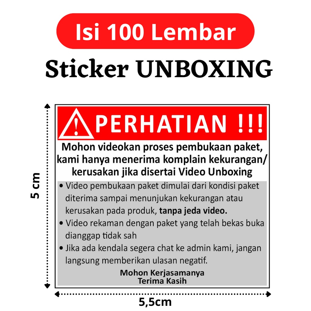 Stiker Unboxing Kualitas Premium Murah Tahan Air  Tidak Luntur (isi 100 Lembar)
