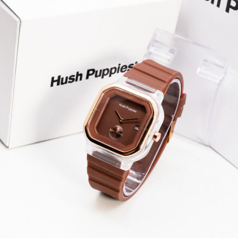 (SS) Jam Tangan Wanita Korea Hush Puppies Kotak Rubber Crono Detik Bawah + Free Box Hushpupies