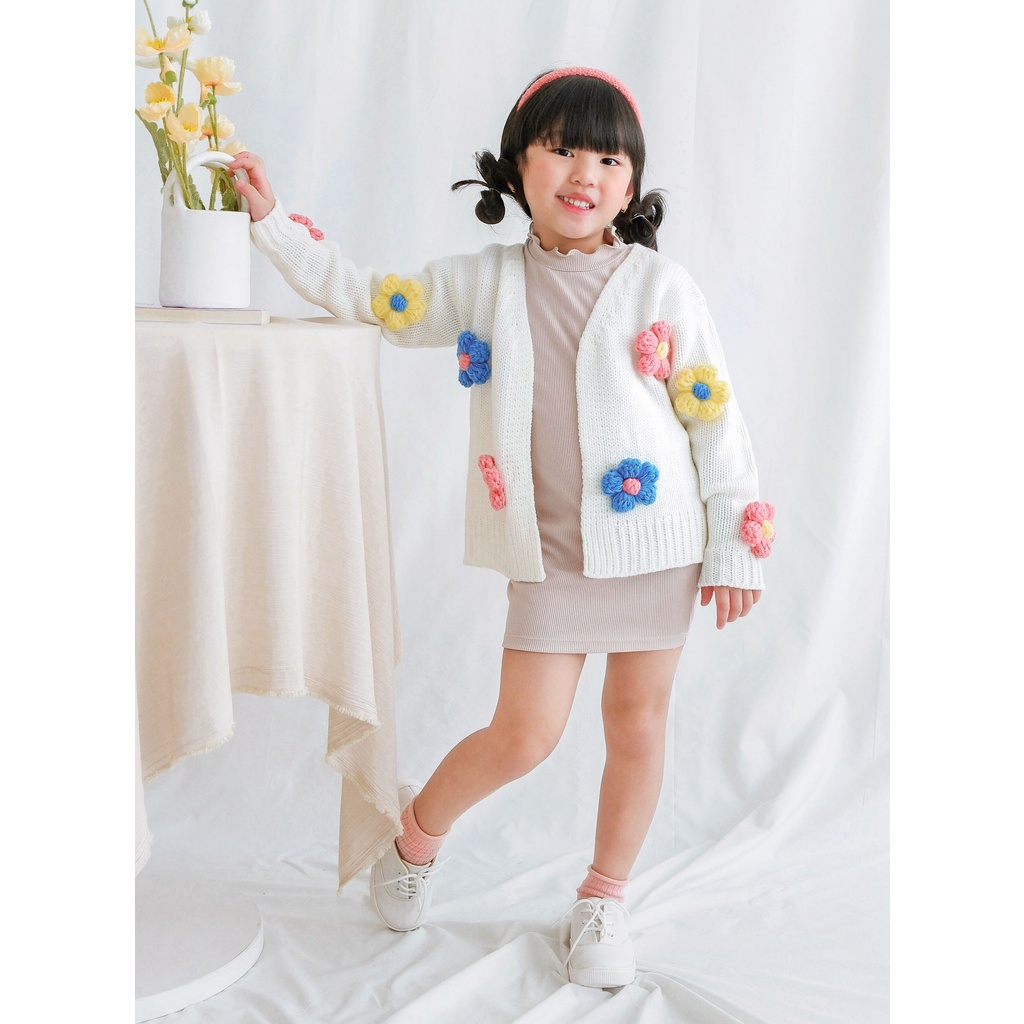 JEJU FLOWER CARDIGAN | Jacket Anak Perempuan | Cardigan Knit | Outer Rajut | Cardigan Anak