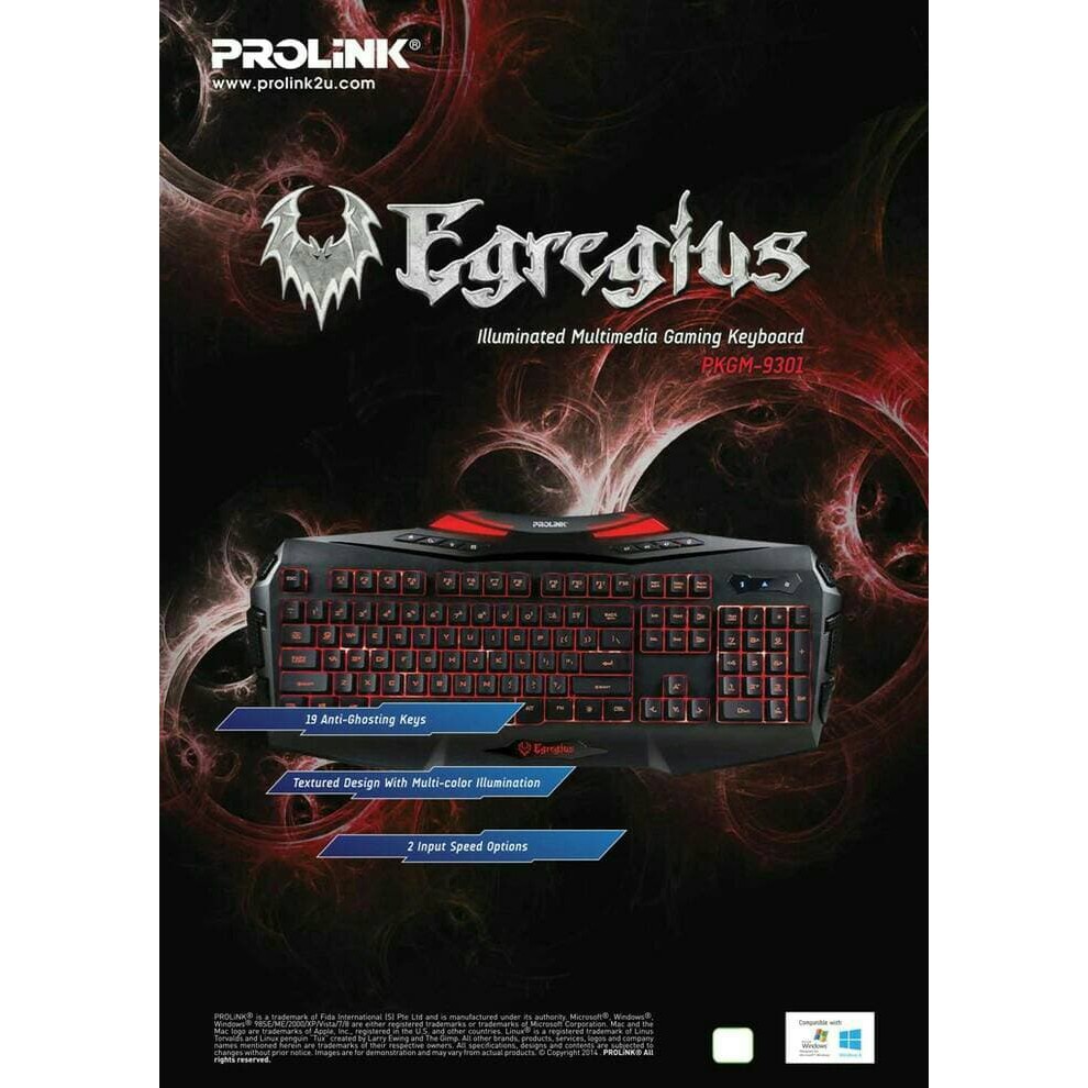 PROLINK PKGM9301 Egregius Illuminated Multimedia Gaming Keyboard