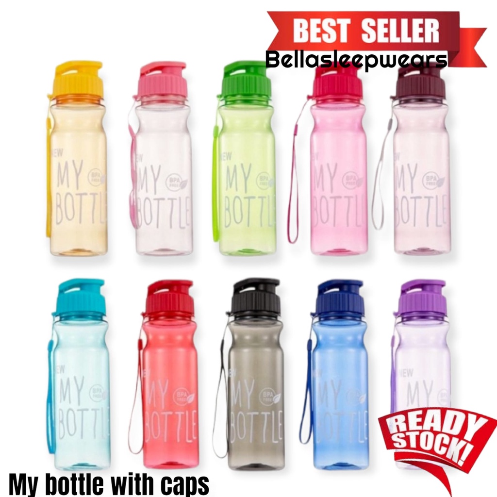 BELLA - NEW BOTOL MINUM MY BOTTLE TALI / SARUNG WARNA DENGAN TUTUP FLIP KLIK  TERBARU