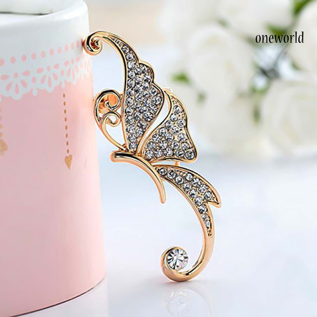 OW@ 1Pc Ear Cuff Butterfly Wing Shape Rhinestone Inlaid Women Fashion Wrap Earring for Party