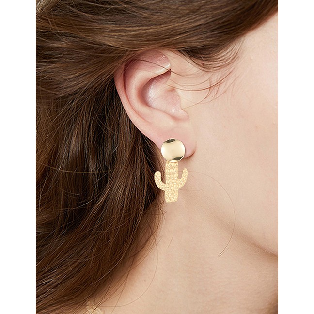 LRC Anting Tusuk Fashion Gold Alloy Cactus Earrings F29760