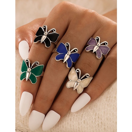 LRC Cincin Set Fashion Color Color Dripping Butterfly Ring Set V81372