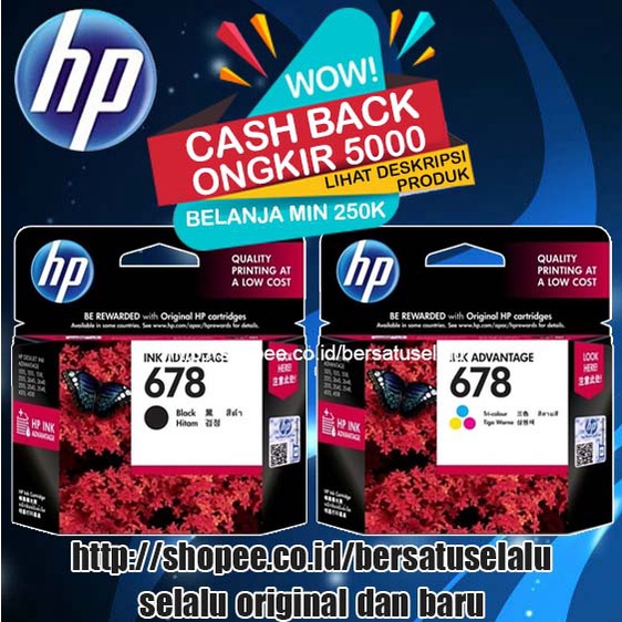 Tinta Cartridge HP 678 Black / HP678 Color Original WOW Cash Back 5K