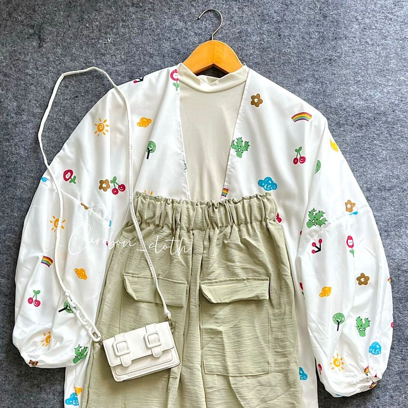 ONE SET KIYOWO OUTER MOTIF PART 1 / ROK SERUT CRINKLE / CELANA CRINKLE (Cirebon Cloth)-o.kiyowo poket sage