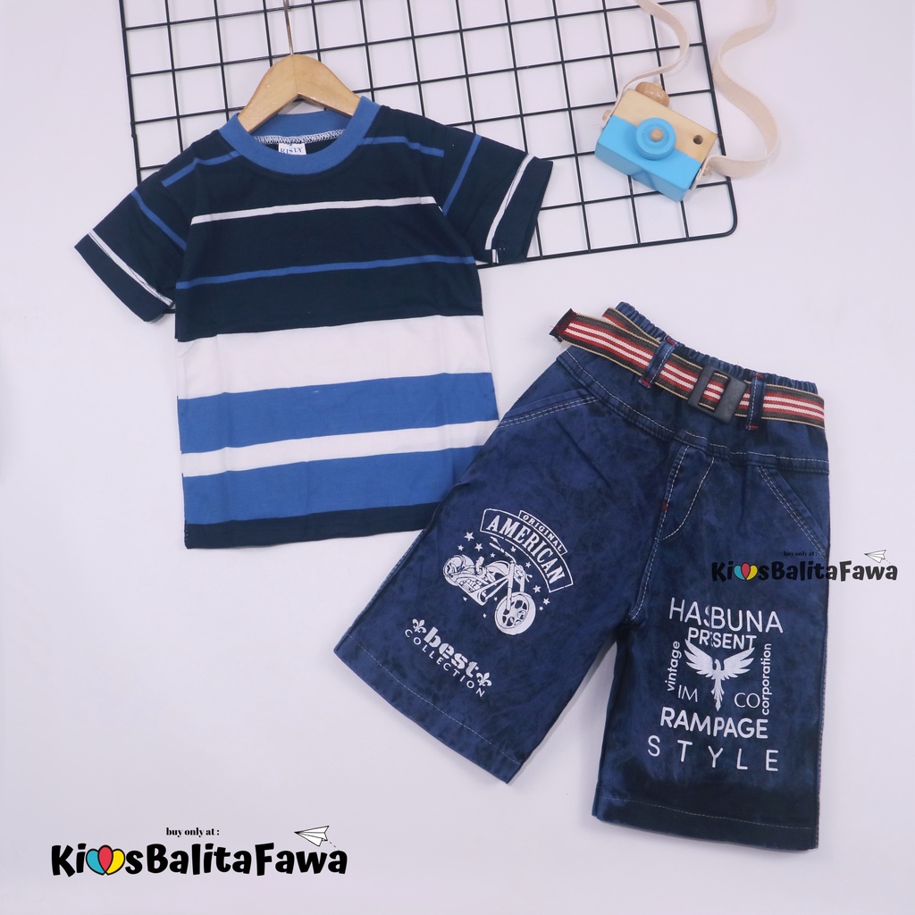 Setelan Salur Jeans uk 3-5 Tahun / Kaos Celana Jeans Anak Cowok Pendek Baju Anak Laki Murah Pakaian