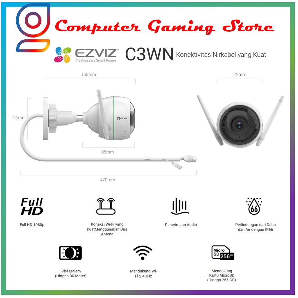 EZVIZ C3WN CCTV Kamera Wi-Fi Pintar Luar Ruangan - Outdoor CCTV