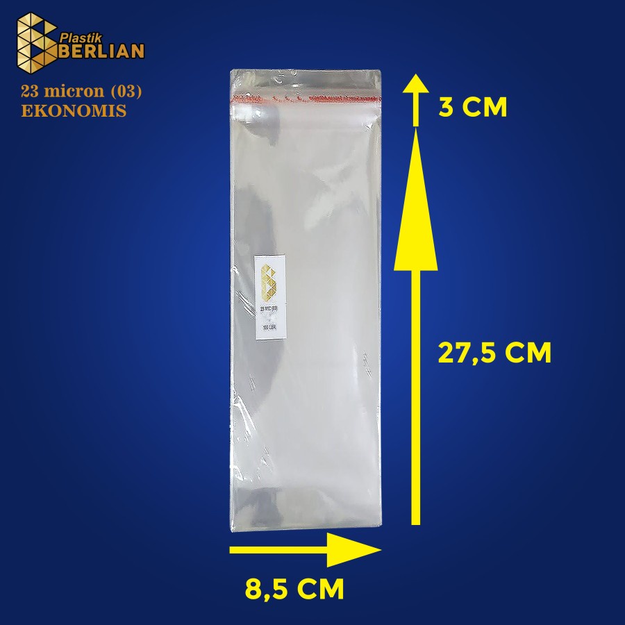 

8,5 x 27,5 cm Plastik OPP EKONOMIS 23micron (100 lbr) (lem/seal)