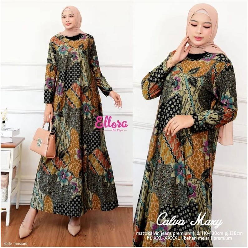 Calva Maxy / Jarik Dress - Gamis Calvin Jeans Terbaru LD110+ / 023-6148