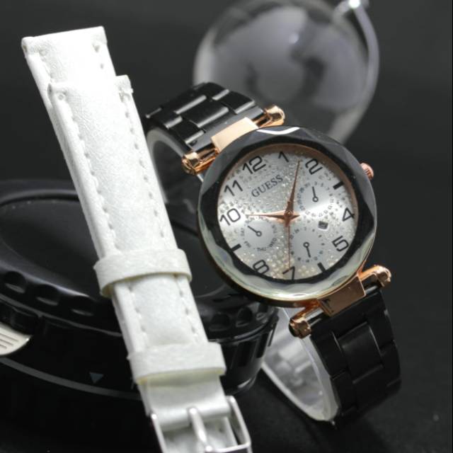 Jam Tangan Guess Wanita Box set Tali Kulit