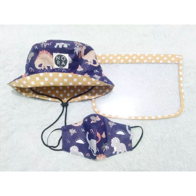 NORA REVERSIBLE BUCKET HAT FACE SHIELD ANAK & BAYI-Dino Coklat