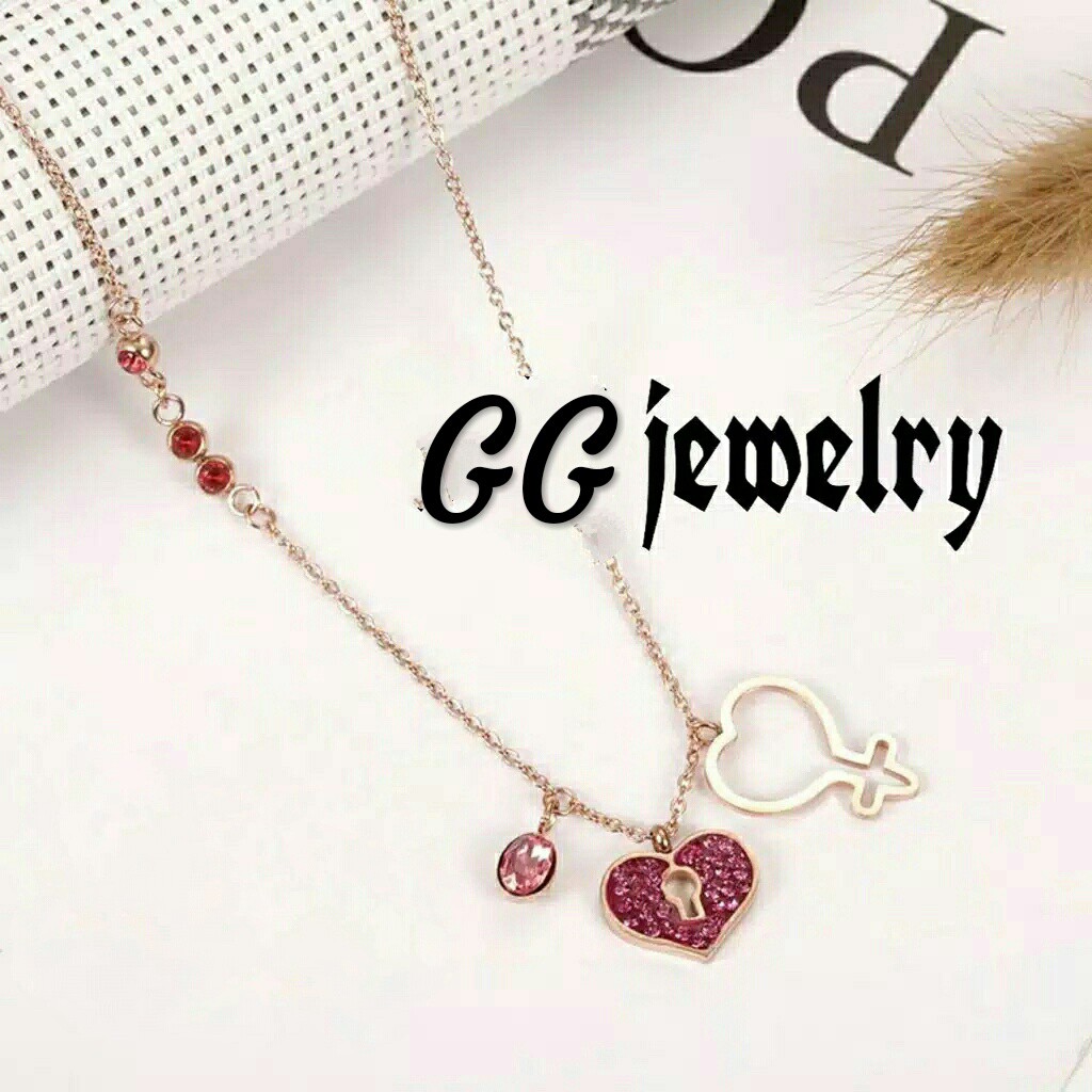 GG Kalung Titanium Premium Aksen Gembok Hati #KL-105