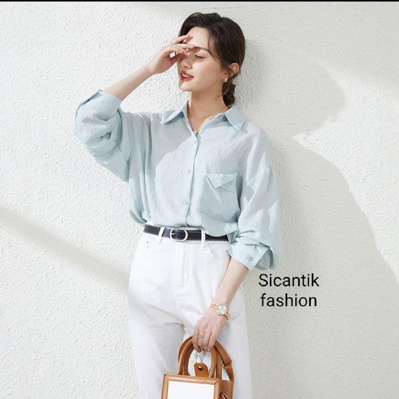 Saku Kemeja Wanita/Blus kemeja linen 2021 Kualitas tinggi Wanita/Atasan wanita kantor Wanita chic lengan panjang-3