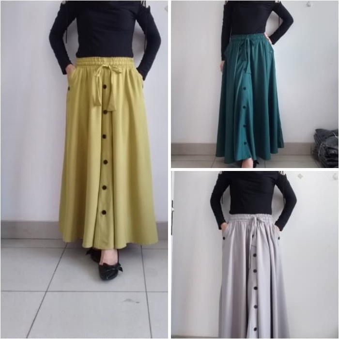 TERBARU    rok panjang muslim wanita rok payung kancing