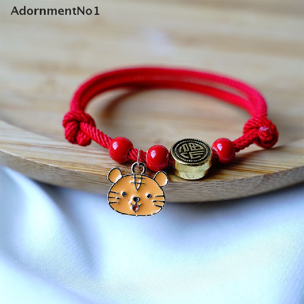 (AdornmentNo1) 2022 Gelang Tangan Tali Merah Handmade Aksen Liontin Macan Untuk Tahun Baru Cina / Imlek