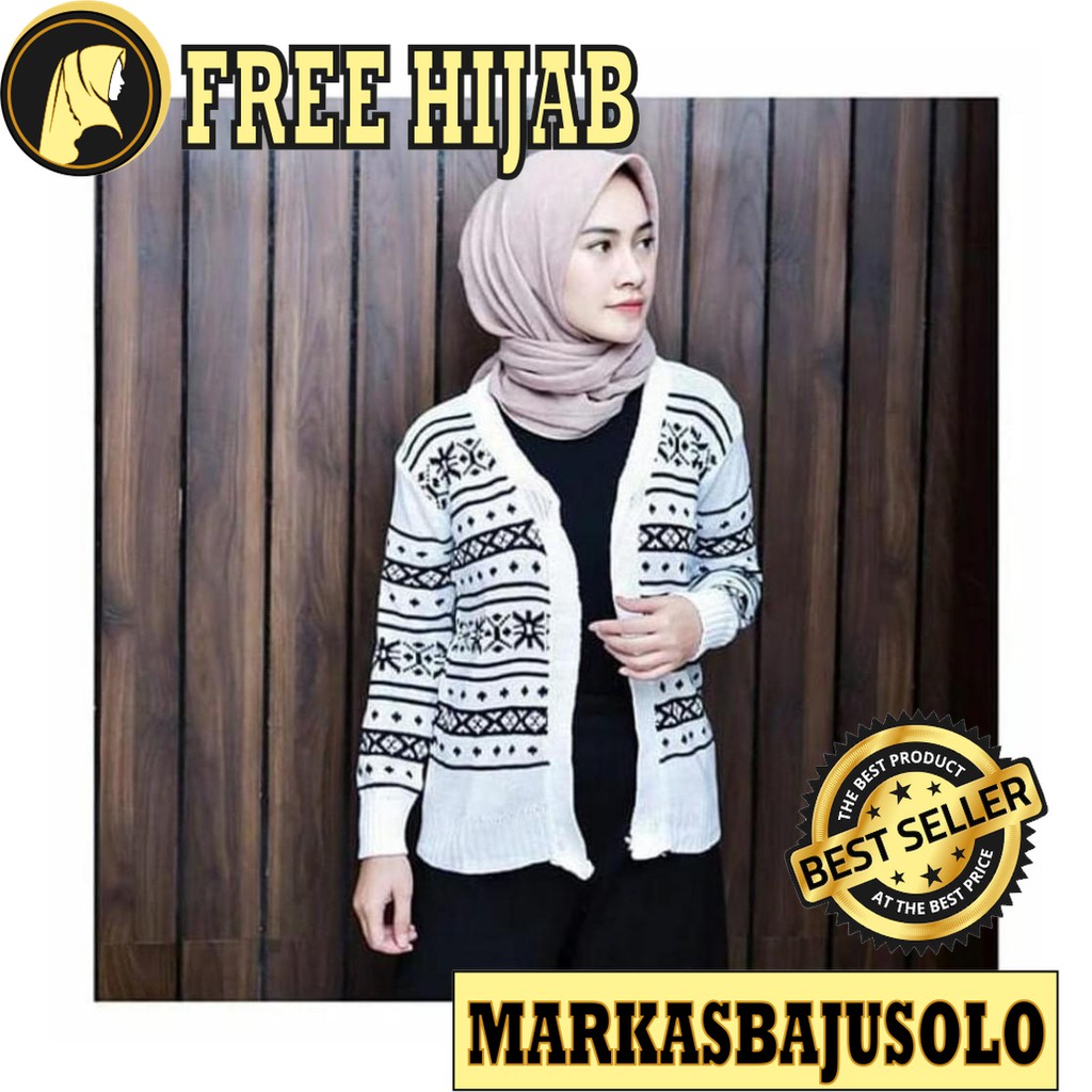 RAJUT CARDI MOTIF CARDIGAN CARDY OUTER ROMPI / CARDIGAN WANITA PANJANG RAJUT MOTIF BATIK PUTIH